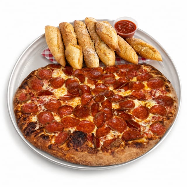 ONE LARGE 2 TOPPING PIZZA & 2 LTR or Bread COMBO.