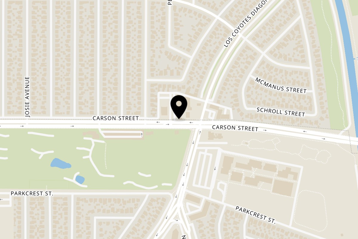Map showing the location of Valentino’s Pizza Lakewood on 6759 E Carson St in Lakewood